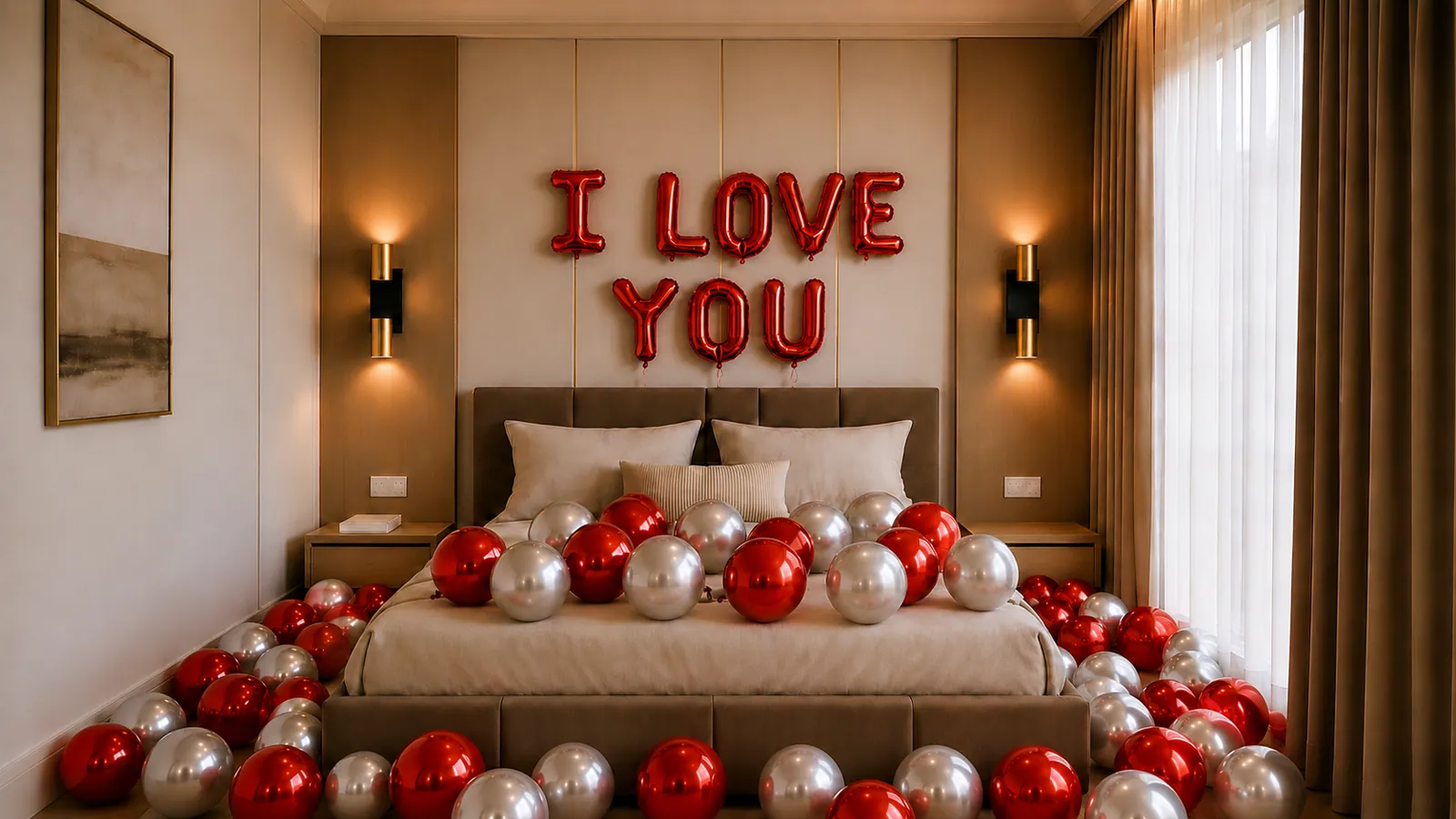 Romance hotel room decoration — Red & Silver, Deluxe package